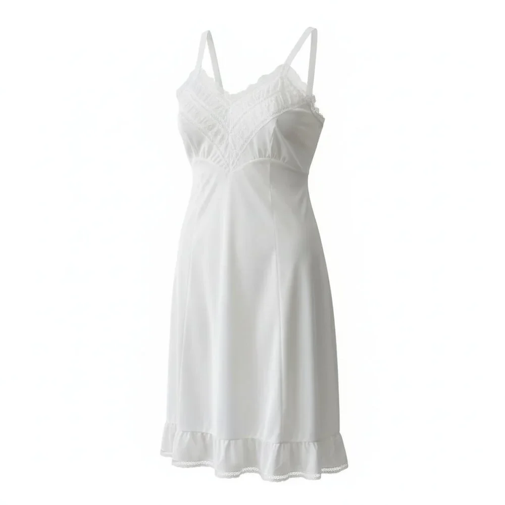 Vintage Penney's‎ Adonna White Lace Slip Dress size 42 XL Embroidered Stars